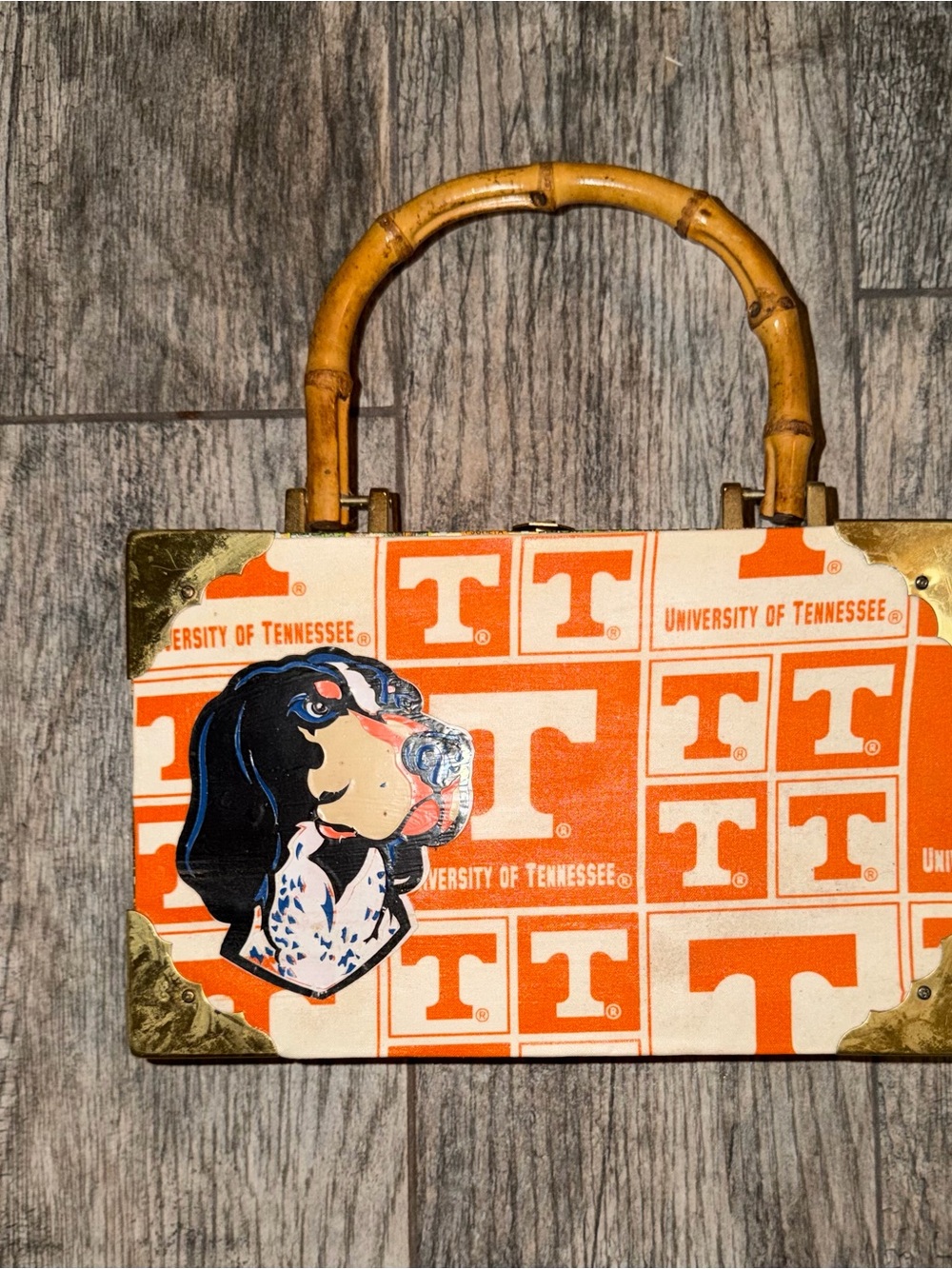Tennessee Volunteers Smokey Cigar Box Purse Bamboo Handle UT